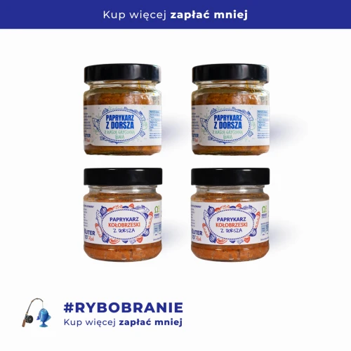 2x Paprykarz kołobrzeski z dorsza i 2x Paprykarz z dorsza z kaszą gryczaną